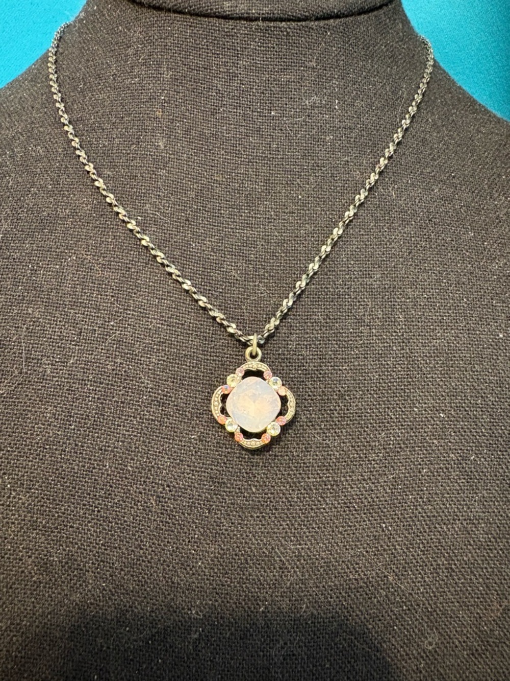 Anne Koplik designs necklace dainty silver tone pink rhinestones 16-18”